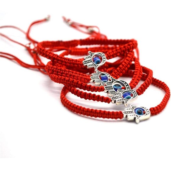 Unisex Adjustable Hamsa & Evil Eye Red String Bracelet - Handmade Charm Duo - Picture 4 of 9